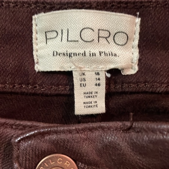 NWT Anthropology Burgundy Madi Front Slit Coated Denim Skirt Size 14 - Picture 10 of 14